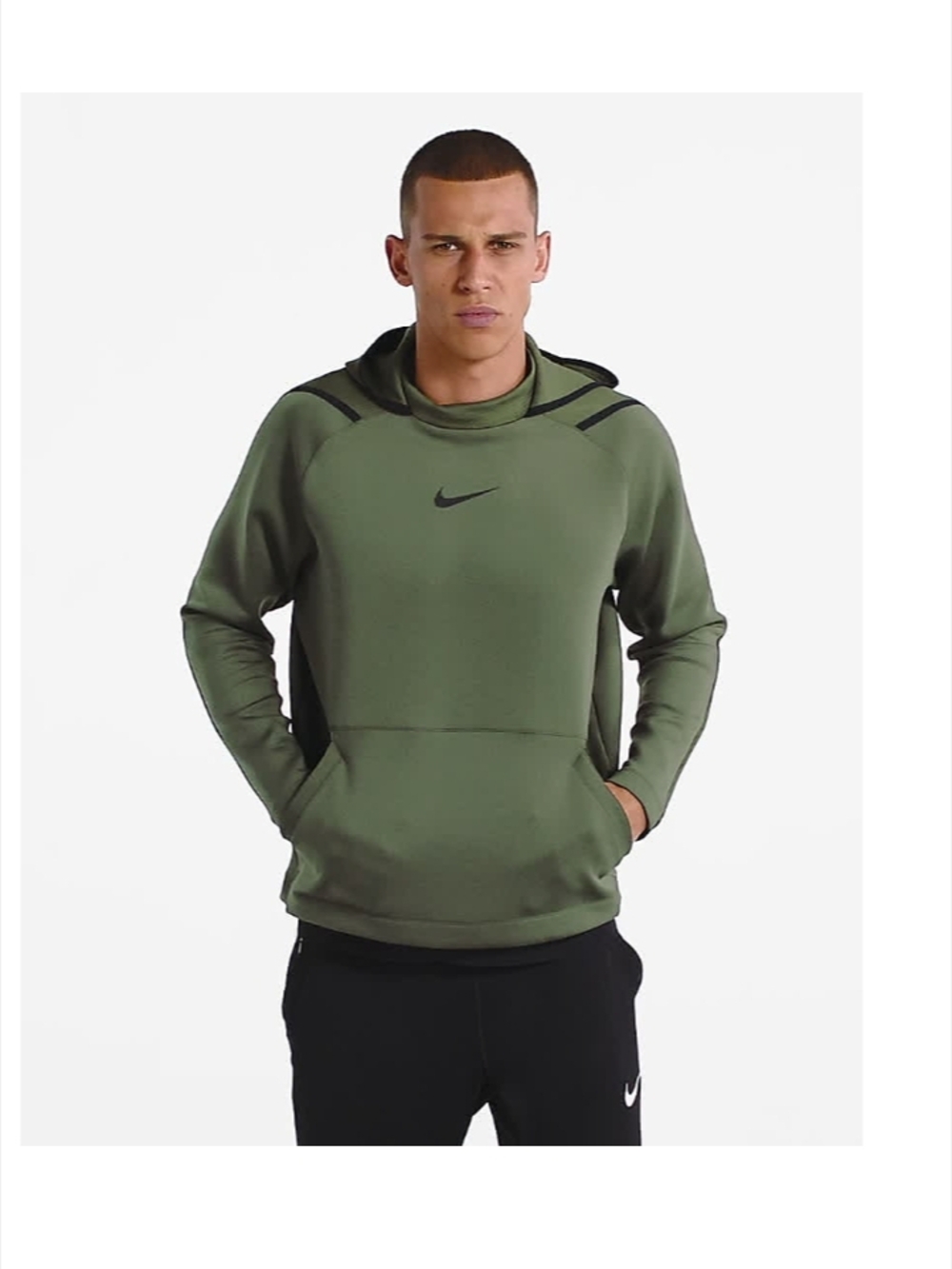 Nike Pro Men’s Olive Green Hoodie with Black Swoosh